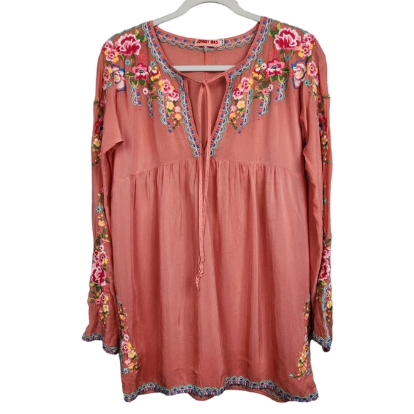 Johnny Was Coral Embroidered Boho Peasant Floral Blouse Women's Size XS - Picture 3 of 11